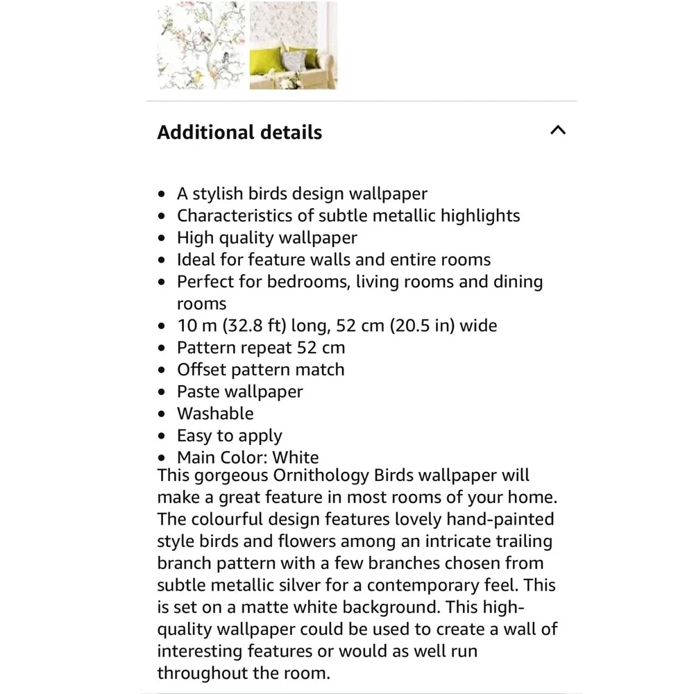 Holden Decor Statement Ornithology White/Multi Wallpaper 4 Rolls Bird Nature
